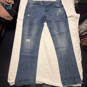 Crooks & Castles‎ Distressed Blue Straight Leg Jeans